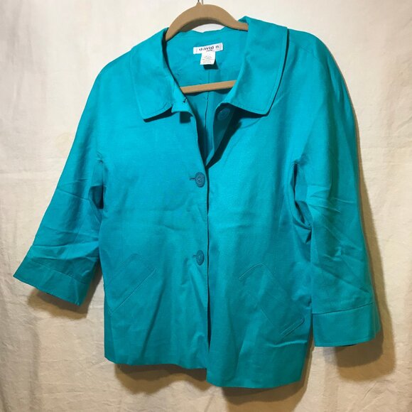 David N. Blue Blazer Button Up Jacket EUC Petite Size 14P Casual Career Work Fun - Picture 1 of 6